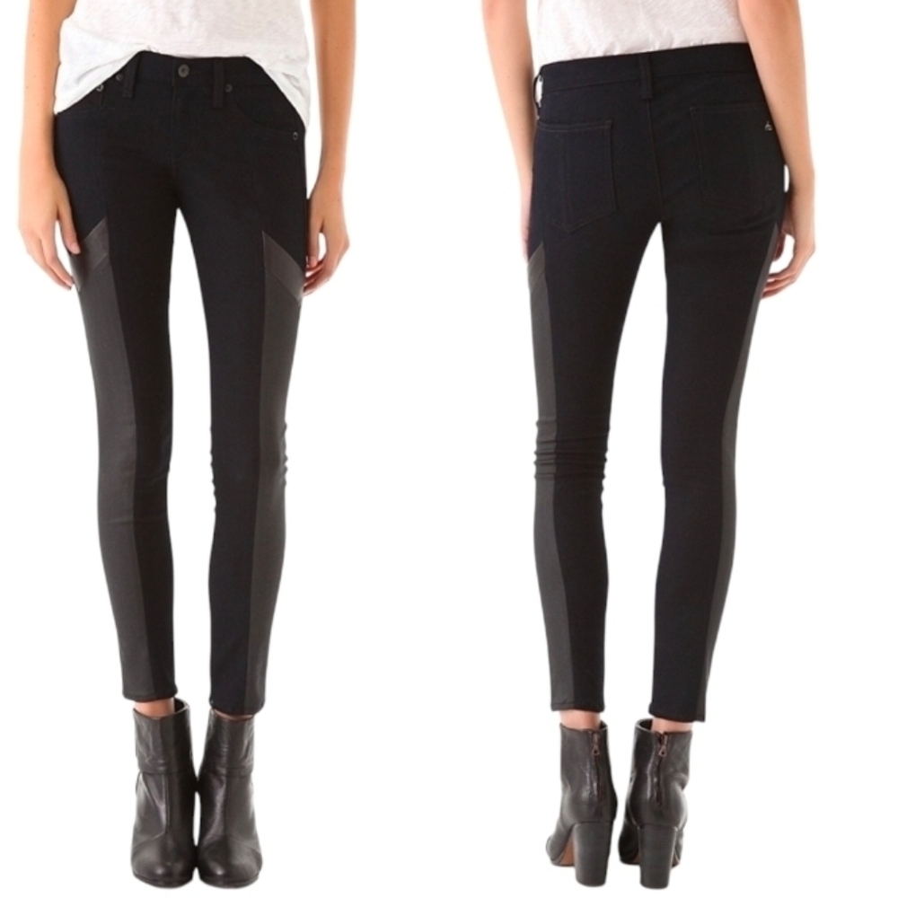 Rag & Bone Black Grand Prix Moto Jeans with Gray Leather Accents